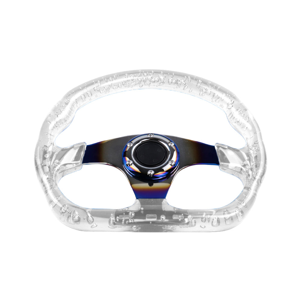 Brand New JDM Universal 6-Hole 326mm Vip Clear Crystal Bubble Burnt Blue Spoke Steering Wheel