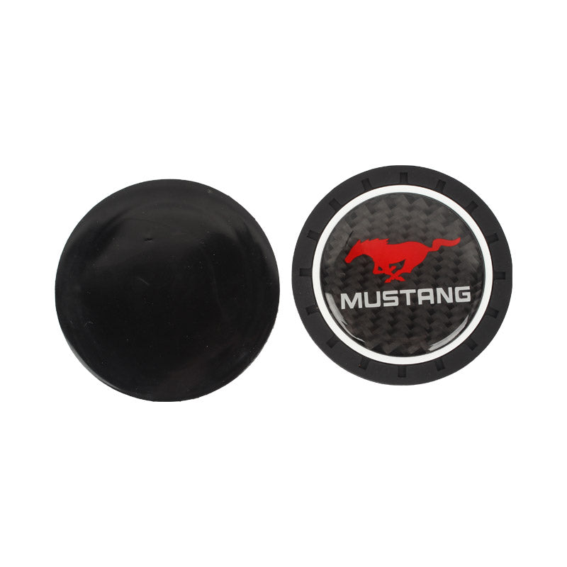 Brand New 2PCS Mustang Real Carbon Fiber Car Cup Holder Pad Water Cup Slot Non-Slip Mat Universal