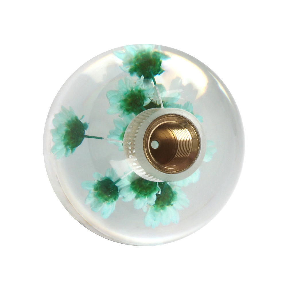 Brand New Universal Round Ball Crystal Clear Green Flowers Manual Gear Shift Knob Shifter M8 M10 M12