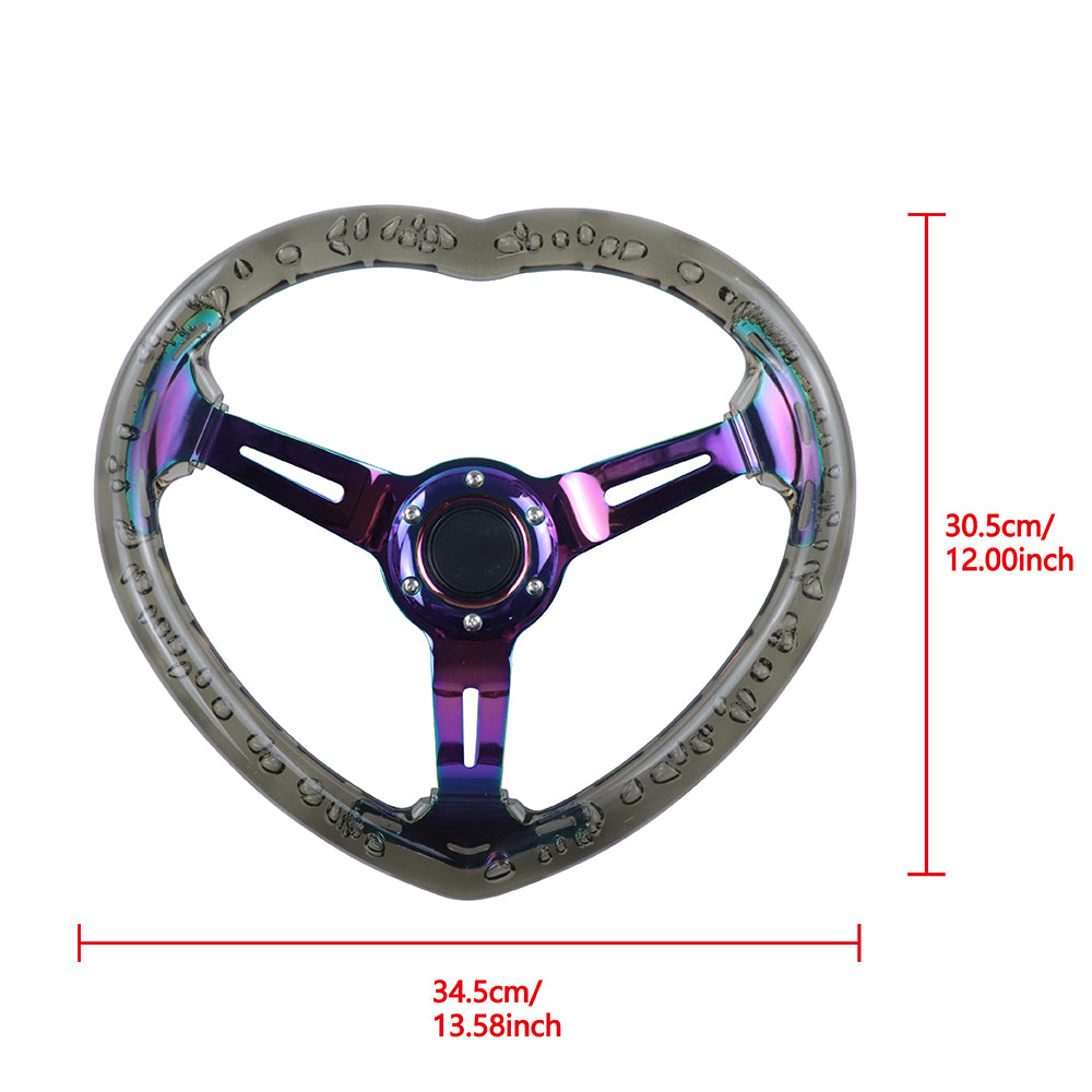 Brand New Universal 6-Hole 350MM Heart Black Deep Dish Vip Crystal Bubble Neo Spoke Steering Wheel