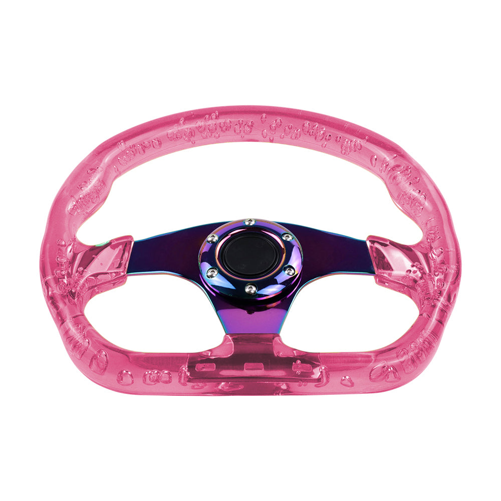 Brand New JDM Universal 6-Hole 326mm Vip Pink Crystal Bubble Neo Spoke Steering Wheel