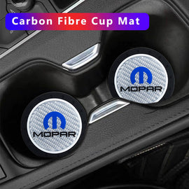 Brand New 2PCS MOPAR Real Carbon Fiber Car Cup Holder Pad Water Cup Slot Non-Slip Mat Universal