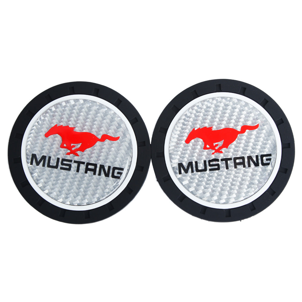 Brand New 2PCS MUSTANG Real Carbon Fiber Car Cup Holder Pad Water Cup Slot Non-Slip Mat Universal