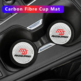 Brand New 2PCS MAZDASPEED Real Carbon Fiber Car Cup Holder Pad Water Cup Slot Non-Slip Mat Universal