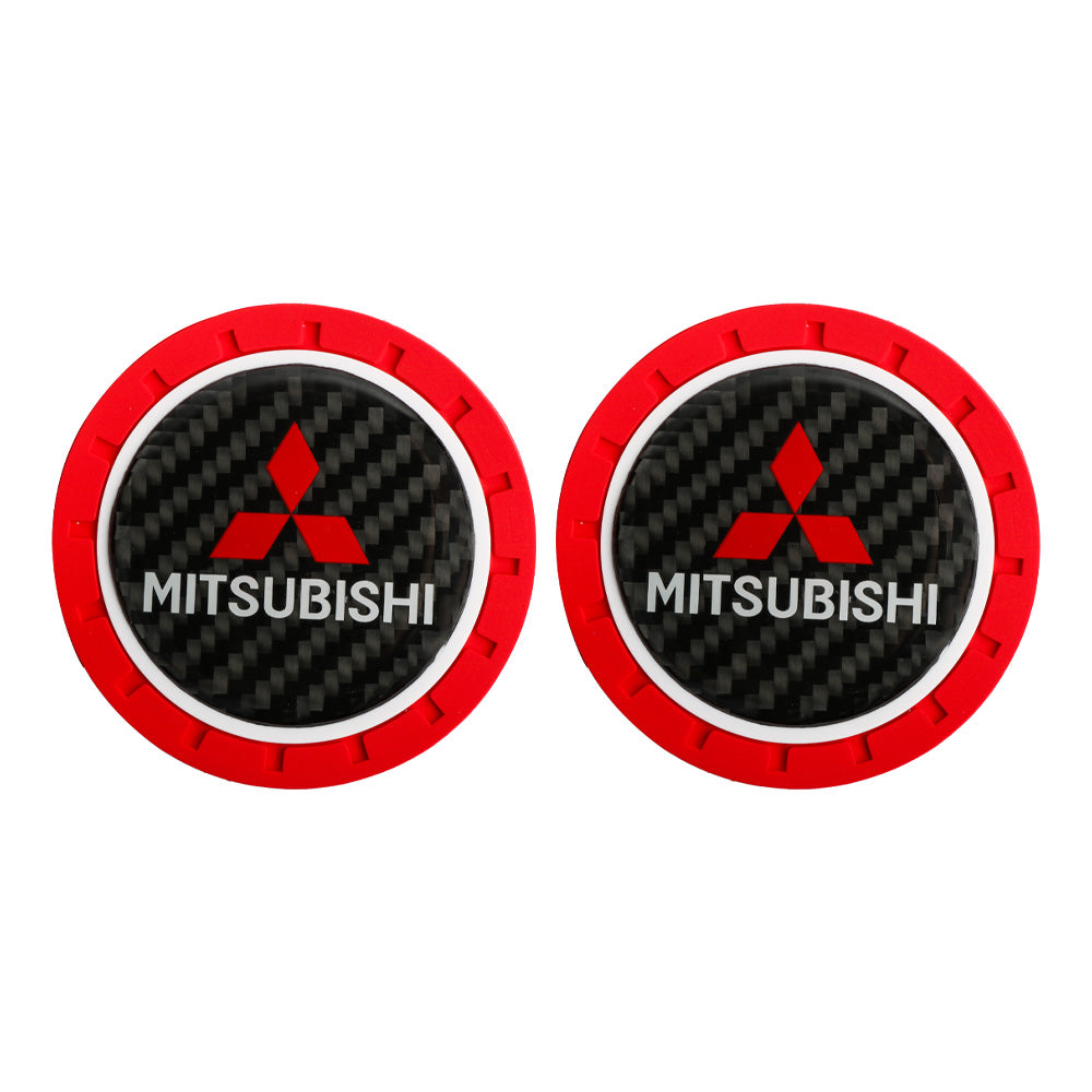 Brand New 2PCS MITSUBISHI Real Carbon Fiber Car Cup Holder Pad Water Cup Slot Non-Slip Mat Universal