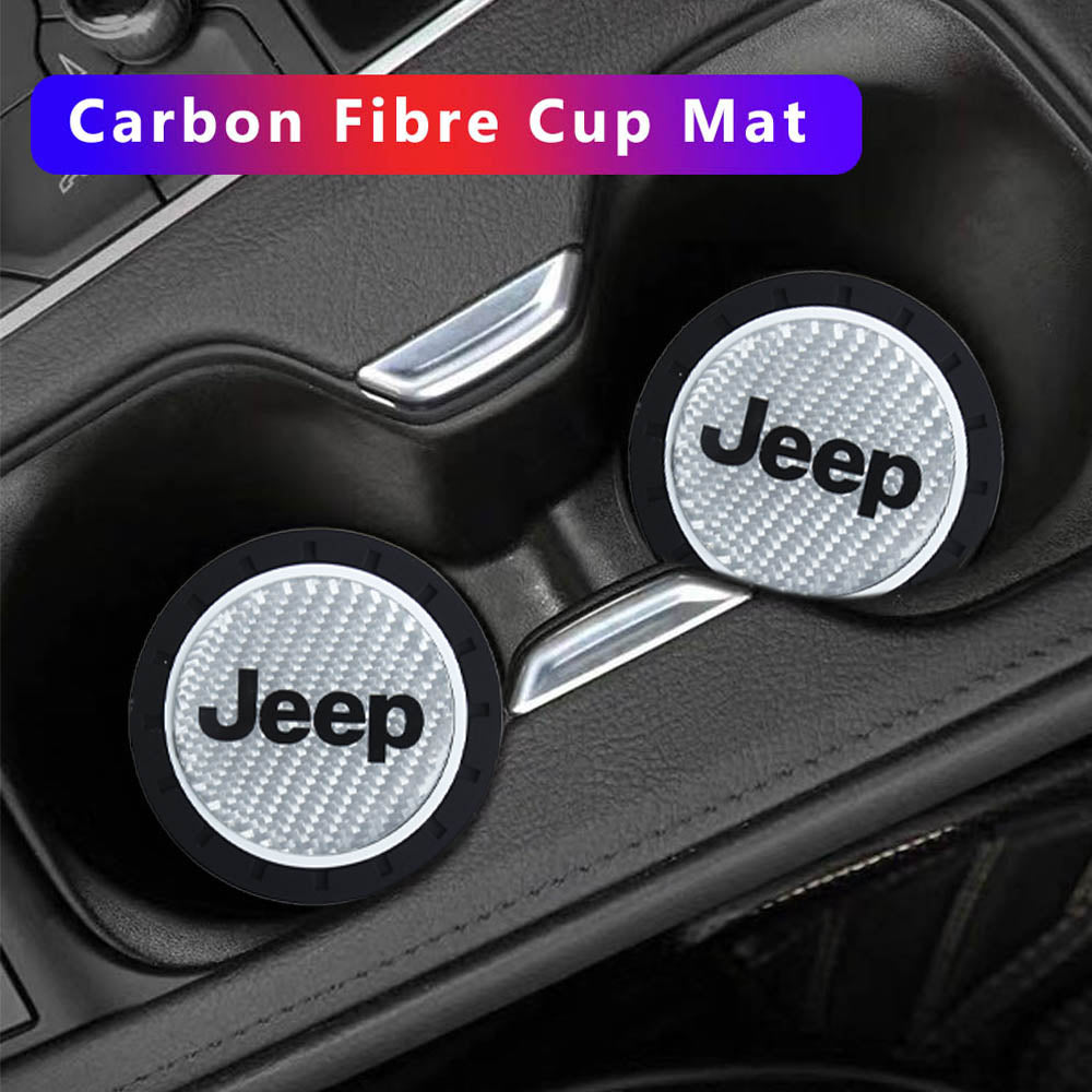 Brand New 2PCS Jeep Real Carbon Fiber Car Cup Holder Pad Water Cup Slot Non-Slip Mat Universal