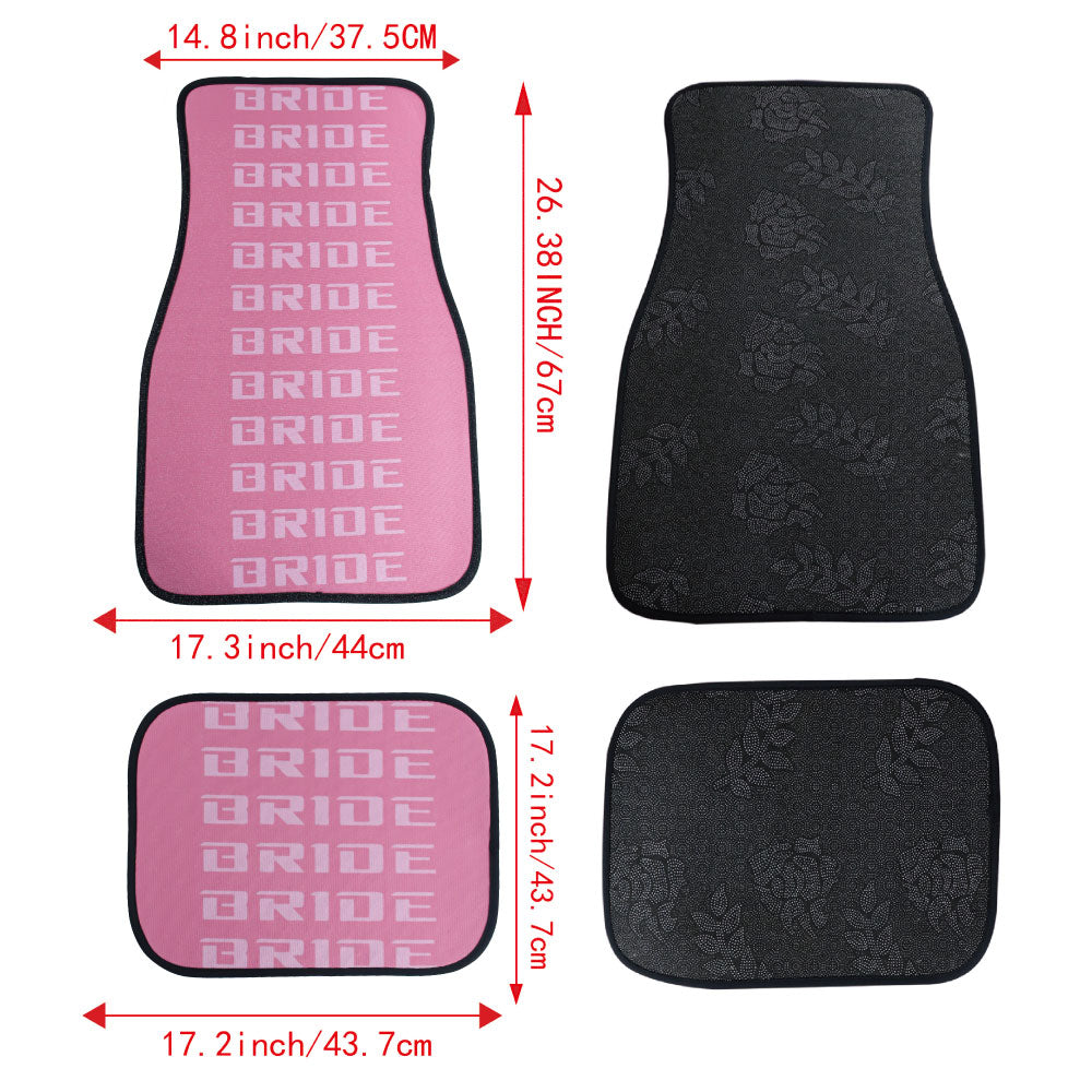 Brand New 4PCS UNIVERSAL BRIDE PINK Racing Fabric Car Floor Mats Interior Carpets