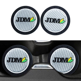 Brand New 2PCS JDM Beginner Badge Real Carbon Fiber Car Cup Holder Pad Water Cup Slot Non-Slip Mat Universal