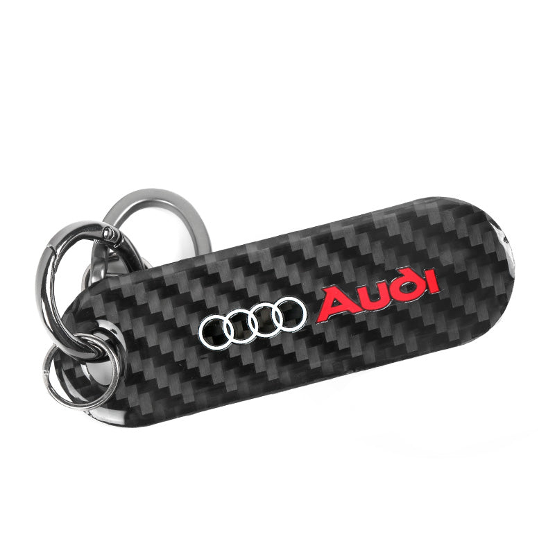 Brand New Universal 100% Real Carbon Fiber Keychain Key Ring For Audi