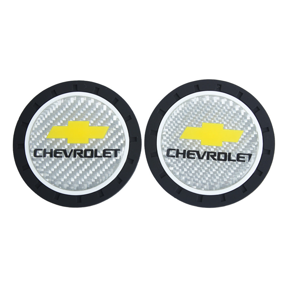 Brand New 2PCS Chevrolet Real Carbon Fiber Car Cup Holder Pad Water Cup Slot Non-Slip Mat Universal