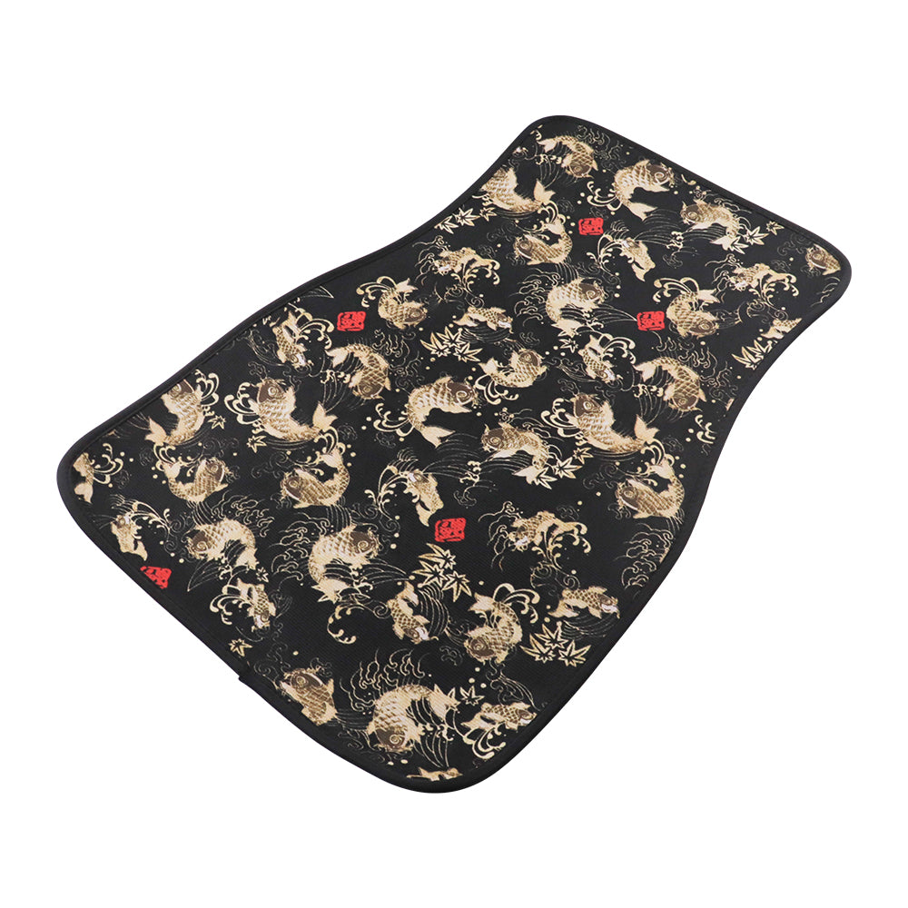 Brand New 4PCS SAKURA KOI FISH Racing Black Fabric Car Floor Mats Interior Carpets