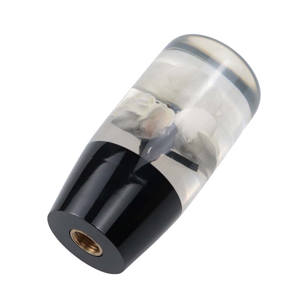 Brand New 1PCS Universal 10CM JDM Clear White Real Flowers Manual Car Black Base Racing Stick Shift Knob M8 M10 M12