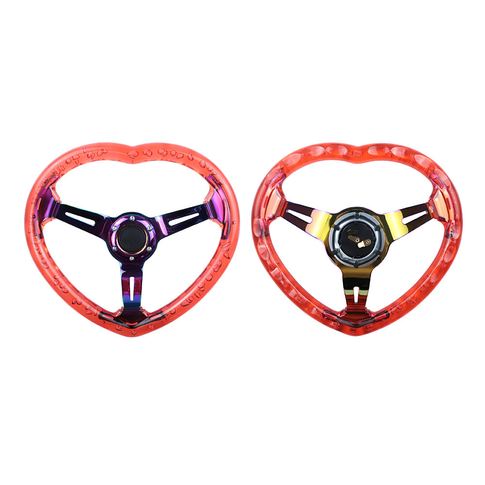 Brand New Universal 6-Hole 350MM Heart Red Deep Dish Vip Crystal Bubble Neo Spoke Steering Wheel