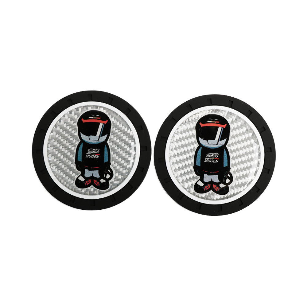 Brand New 2PCS MUGEN RACER Real Carbon Fiber Car Cup Holder Pad Water Cup Slot Non-Slip Mat Universal