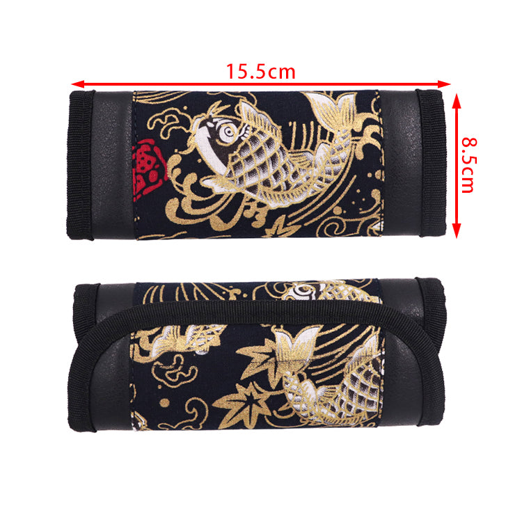 Brand New JDM Sakura Koi Fish Black Universal Car Handbrake PU Leather Sleeves Cover Kit