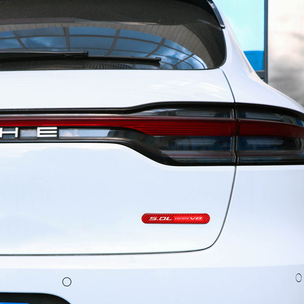 Brand New 4PCS 5.0L COYOTE V8 Real Carbon Fiber Red Car Trunk Side Fenders Door Badge Scratch Guard Sticker