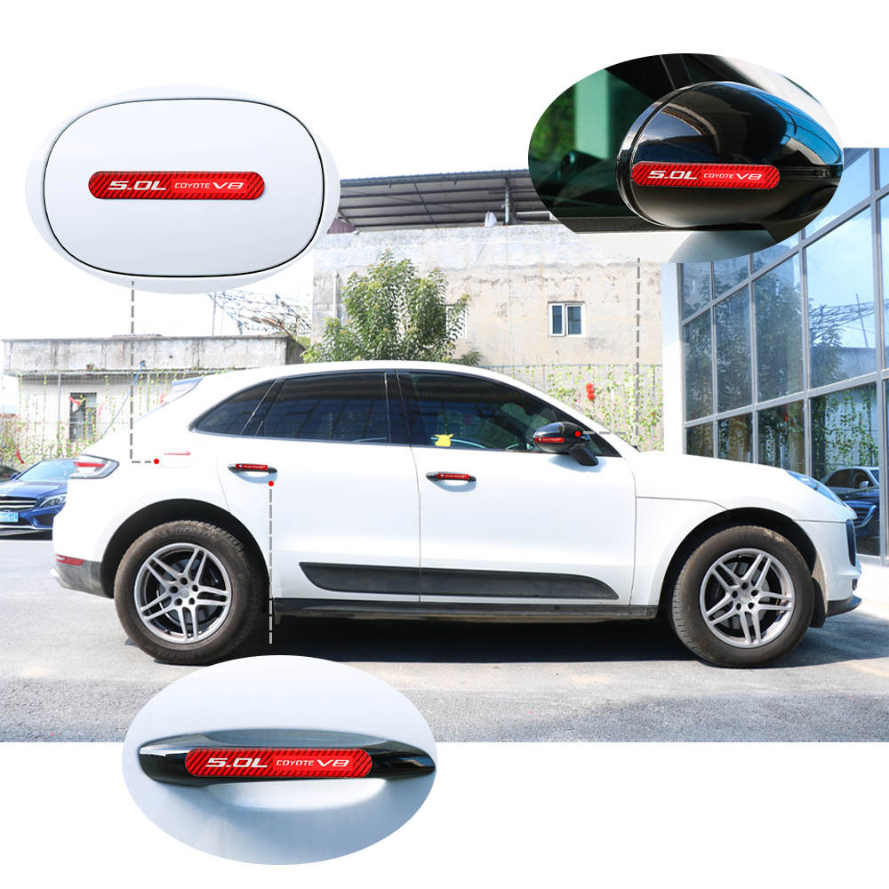 Brand New 1PCS 5.0L COYOTE V8 Real Carbon Fiber Red Car Trunk Side Fenders Door Badge Scratch Guard Sticker