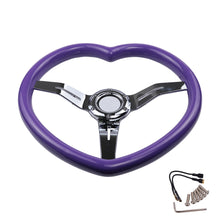 Load image into Gallery viewer, Brand New 350mm 13.77&quot; Universal Heart Shaped Purple ABS Racing Steering Wheel Chrome Spoke