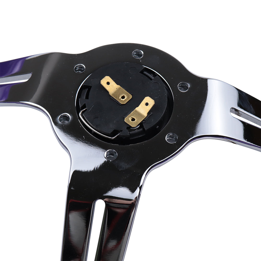 Brand New 350mm 13.77" Universal Heart Shaped Purple ABS Racing Steering Wheel Chrome Spoke