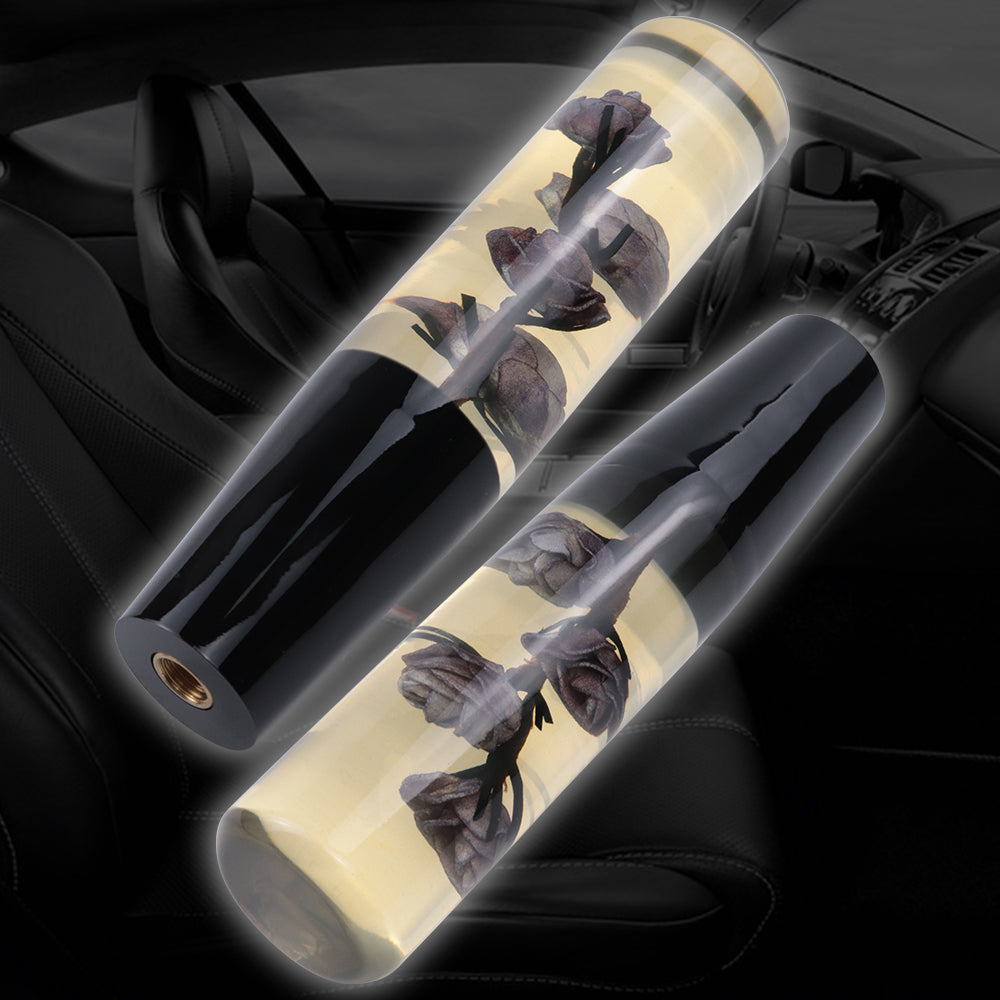 Brand New 1PCS Universal 20CM JDM Clear Purple Real Flowers Manual Car Black Base Racing Stick Shift Knob M8 M10 M12