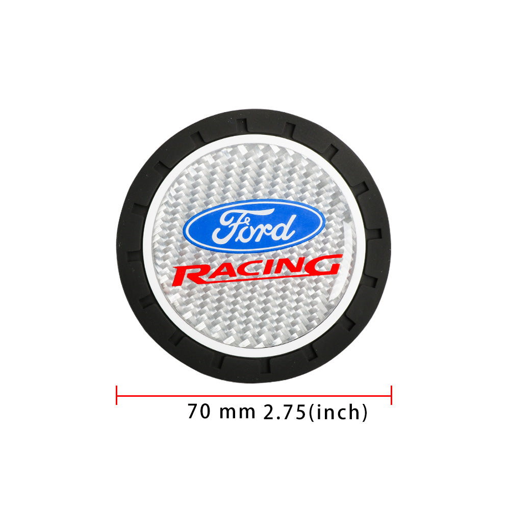 Brand New 2PCS Ford Racing Real Carbon Fiber Car Cup Holder Pad Water Cup Slot Non-Slip Mat Universal