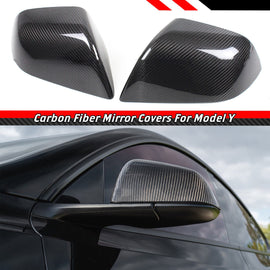 Brand New Real Carbon Fiber Car Side Mirror Add On Cover Caps For 2020-2024 Tesla Model Y