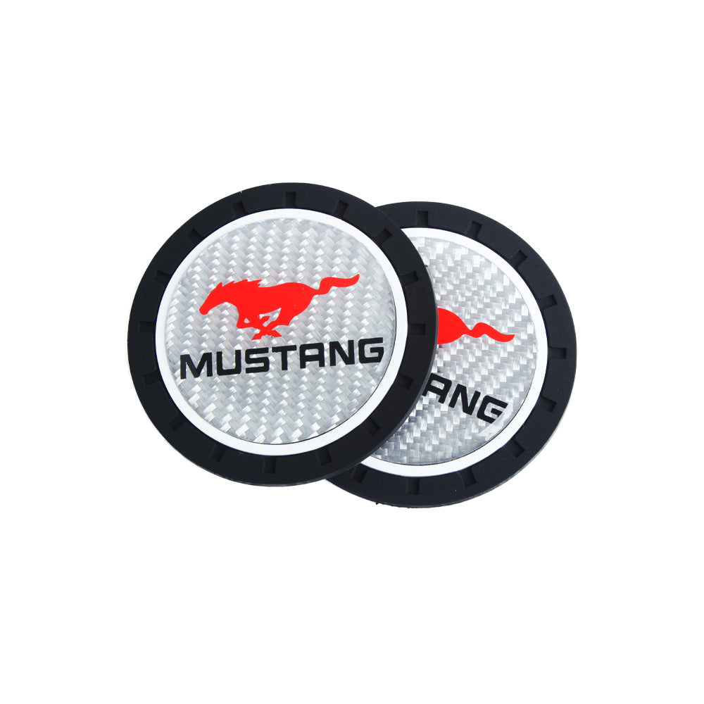 Brand New 2PCS MUSTANG Real Carbon Fiber Car Cup Holder Pad Water Cup Slot Non-Slip Mat Universal