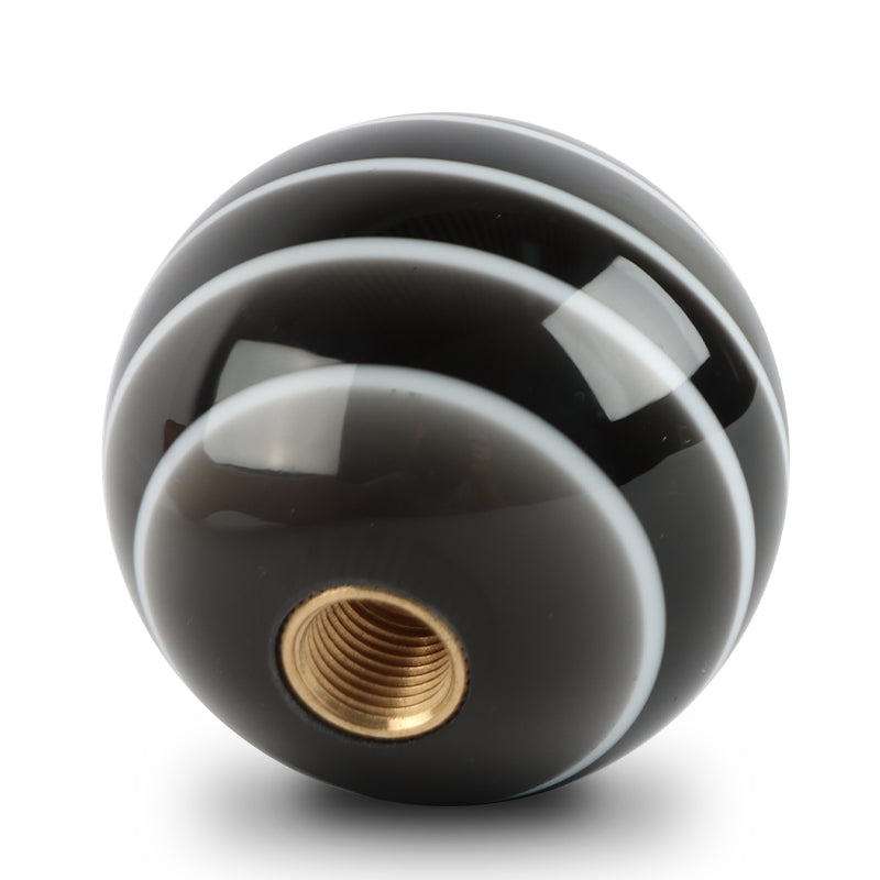 Brand New Jdm Universal Glossy Black W/White Stripes Round Ball Shifter Shift Knob M8 M10 M12