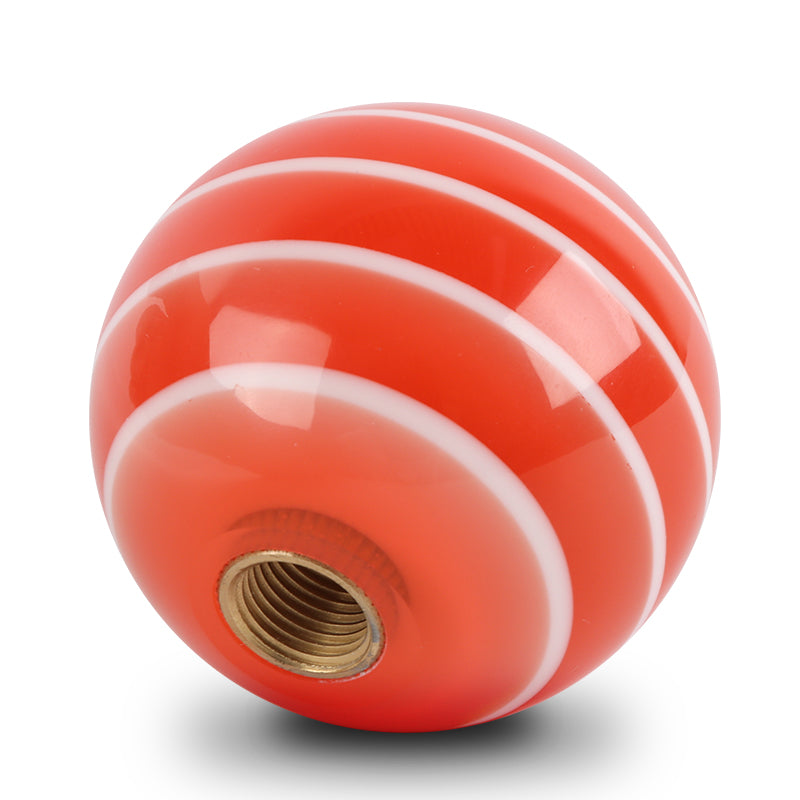 Brand New Jdm Universal Glossy Orange W/White Stripes Round Ball Shifter Shift Knob M8 M10 M12