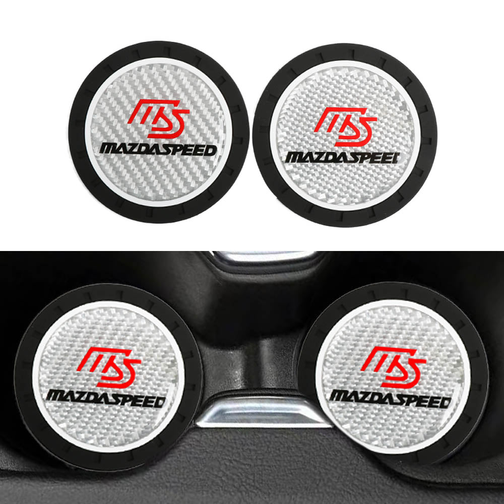 Brand New 2PCS MAZDASPEED Real Carbon Fiber Car Cup Holder Pad Water Cup Slot Non-Slip Mat Universal