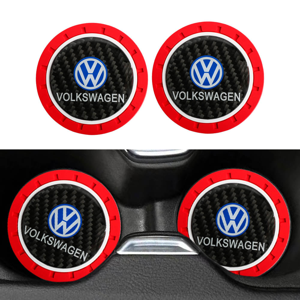 Brand New 2PCS Volkswagen Real Carbon Fiber Car Cup Holder Pad Water Cup Slot Non-Slip Mat Universal