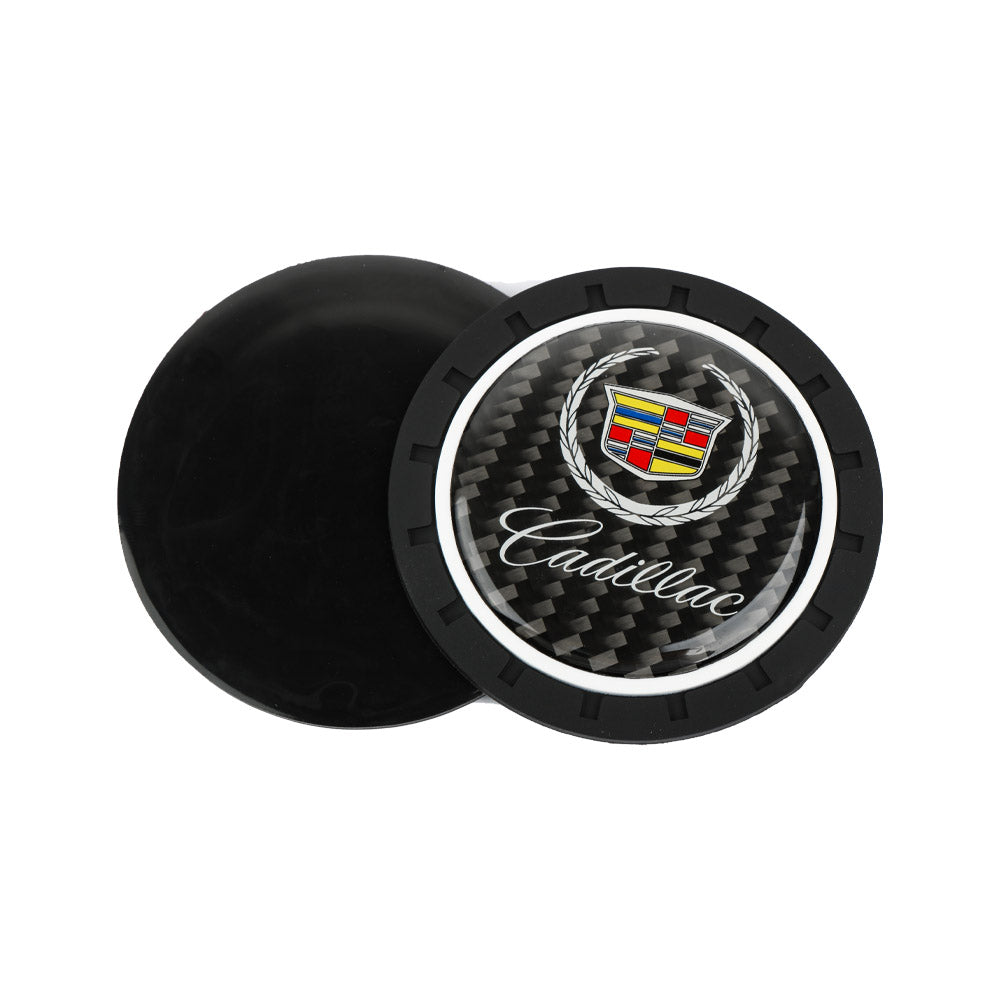 Brand New 2PCS CADILLAC Real Carbon Fiber Car Cup Holder Pad Water Cup Slot Non-Slip Mat Universal