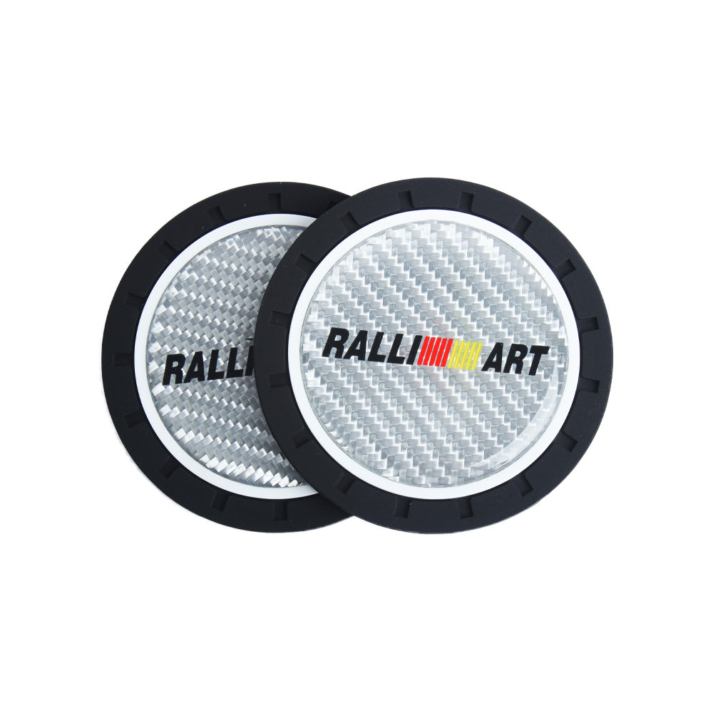 Brand New 2PCS Ralliart Real Carbon Fiber Car Cup Holder Pad Water Cup Slot Non-Slip Mat Universal