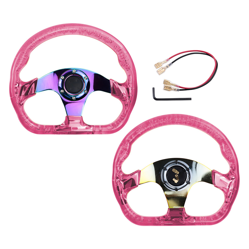 Brand New JDM Universal 6-Hole 326mm Vip Pink Crystal Bubble Neo Spoke Steering Wheel