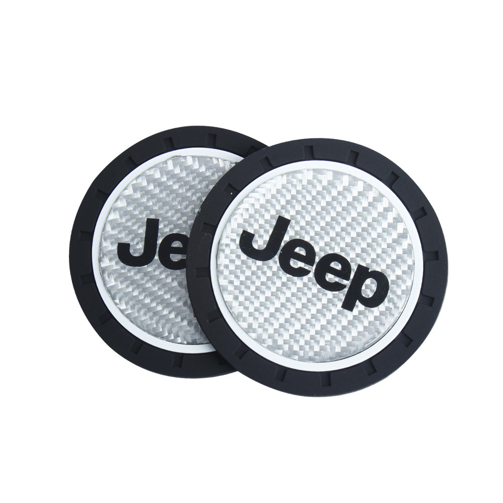 Brand New 2PCS Jeep Real Carbon Fiber Car Cup Holder Pad Water Cup Slot Non-Slip Mat Universal