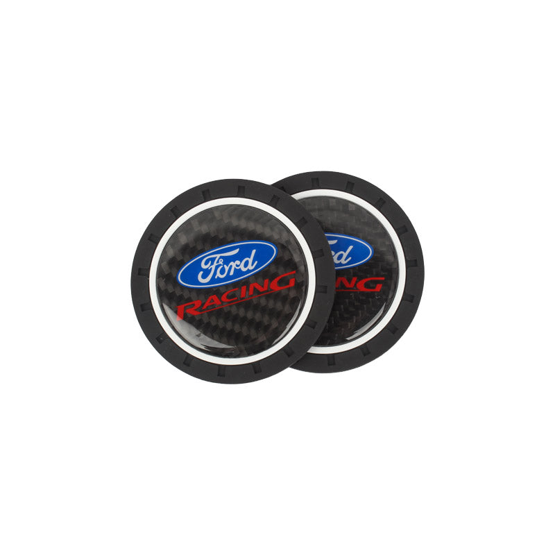 Brand New 2PCS Ford Racing Real Carbon Fiber Car Cup Holder Pad Water Cup Slot Non-Slip Mat Universal