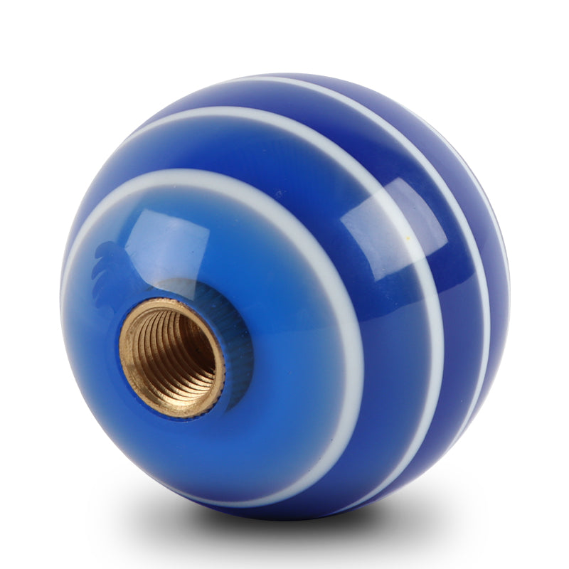 Brand New Jdm Universal Glossy Blue W/White Stripes Round Ball Shifter Shift Knob M8 M10 M12