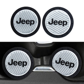 Brand New 2PCS Jeep Real Carbon Fiber Car Cup Holder Pad Water Cup Slot Non-Slip Mat Universal