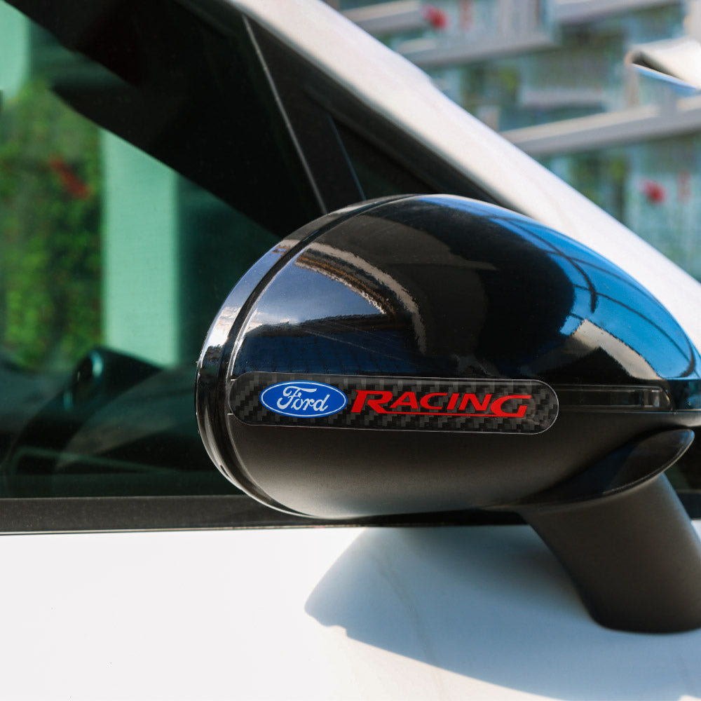 Brand New 2PCS Ford Racing Real Carbon Fiber Black Car Trunk Side Fenders Door Badge Scratch Guard Sticker
