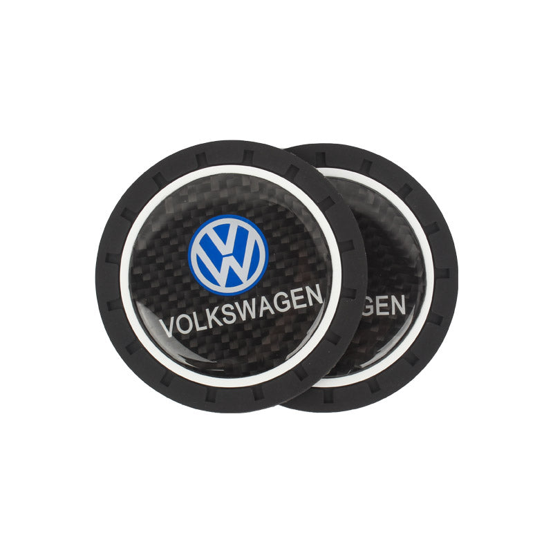 Brand New 2PCS VOLKSWAGEN Real Carbon Fiber Car Cup Holder Pad Water Cup Slot Non-Slip Mat Universal