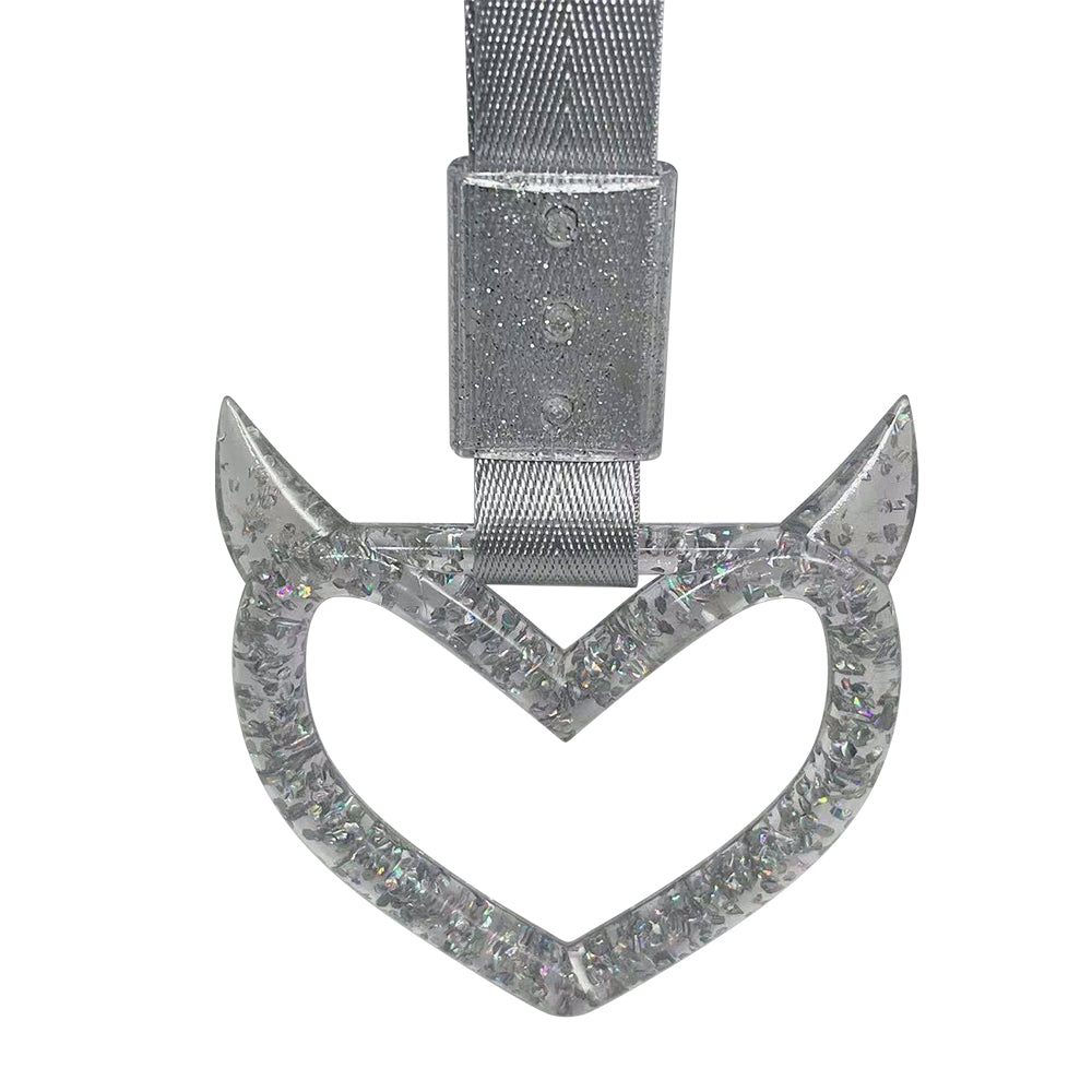 Brand New Devil Demon Heart Silver Glitter JDM TSURIKAWA Ring Subway Train Bus Handle Strap Charm Drift