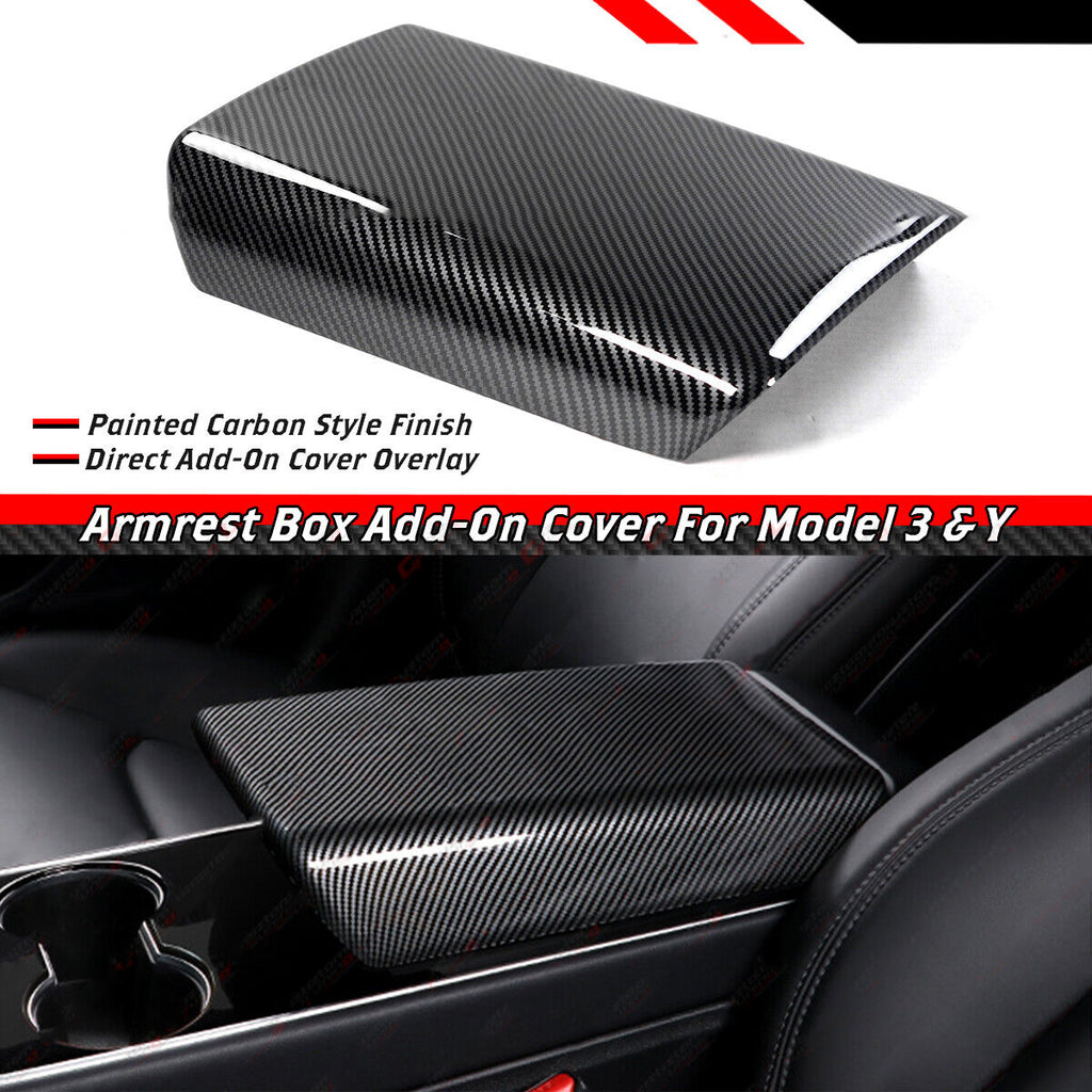 Brand New Carbon Fiber Look Center Console Armrest Box Cover For 2017-2022 Tesla Model 3 & Model Y