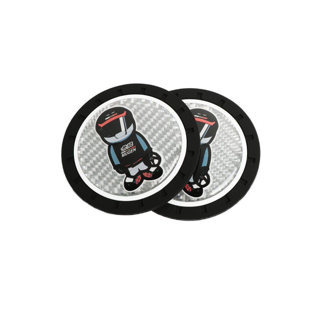 Brand New 2PCS MUGEN RACER Real Carbon Fiber Car Cup Holder Pad Water Cup Slot Non-Slip Mat Universal