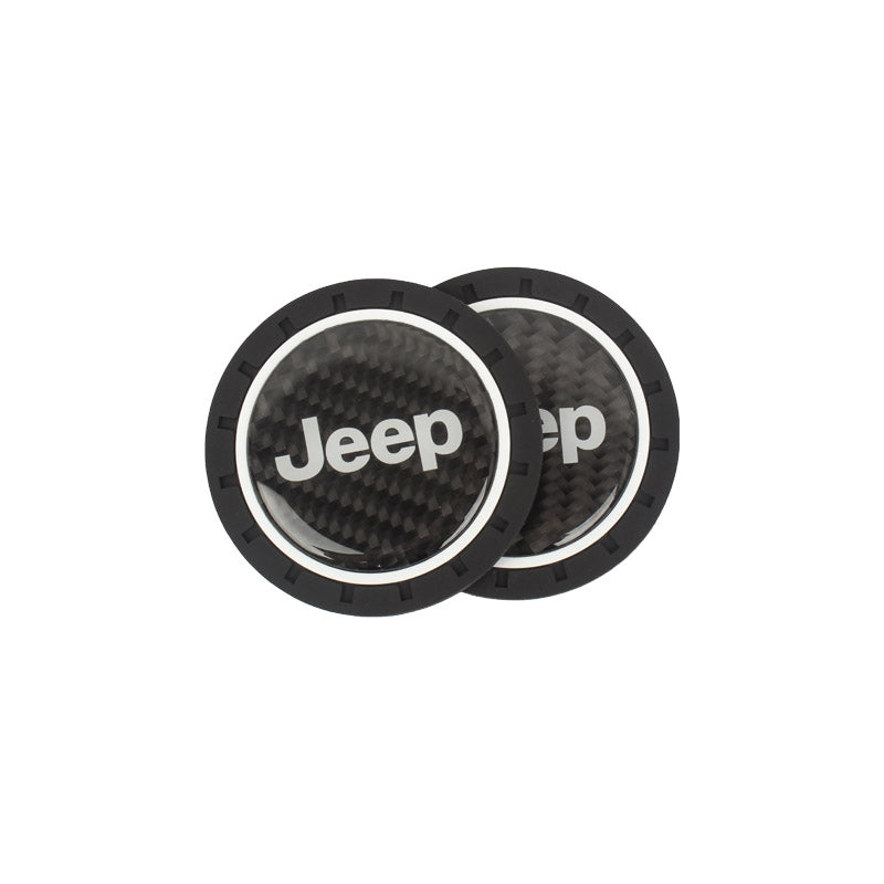 Brand New 2PCS JEEP Real Carbon Fiber Car Cup Holder Pad Water Cup Slot Non-Slip Mat Universal