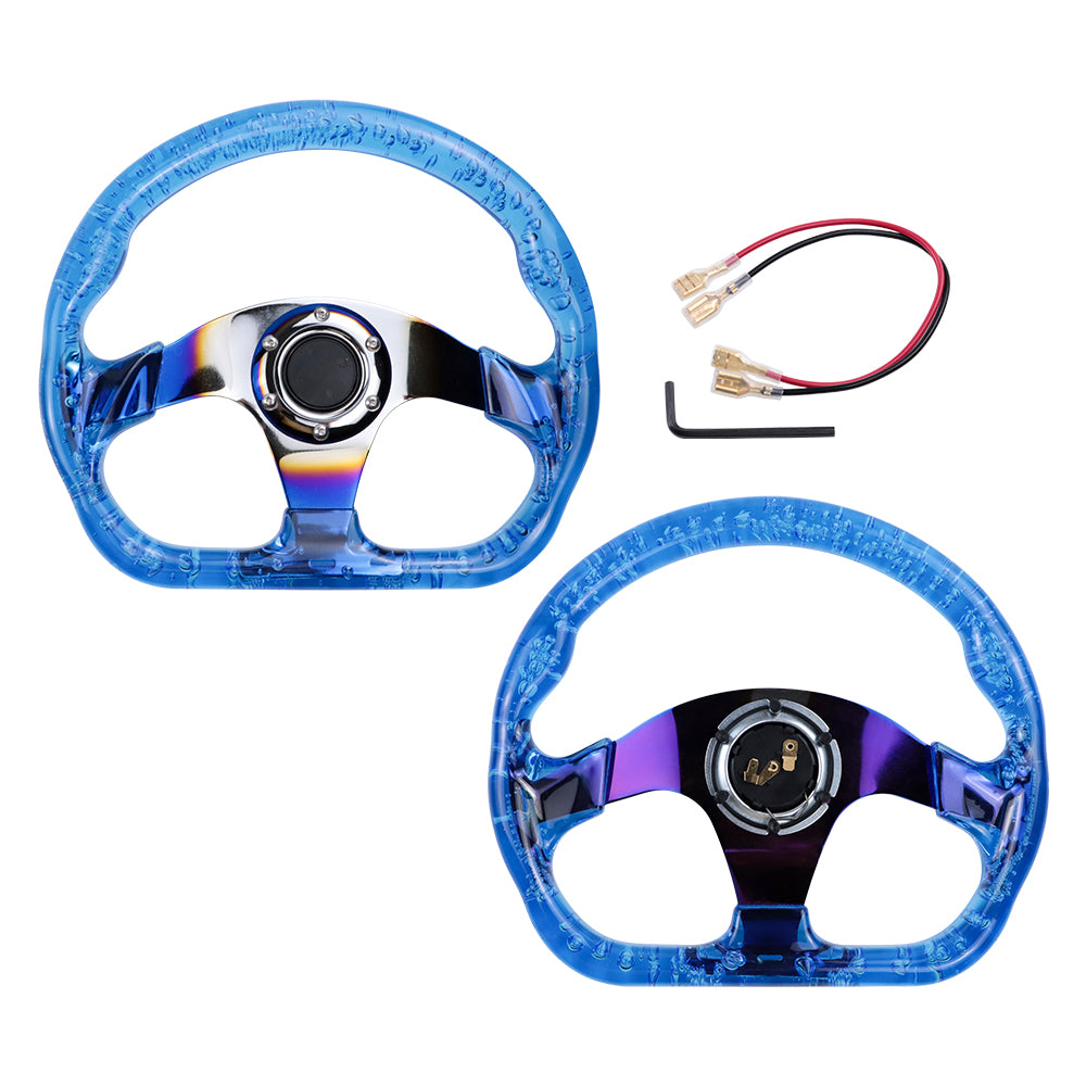 Brand New JDM Universal 6-Hole 326mm Vip Blue Crystal Bubble Burnt Blue Steering Wheel