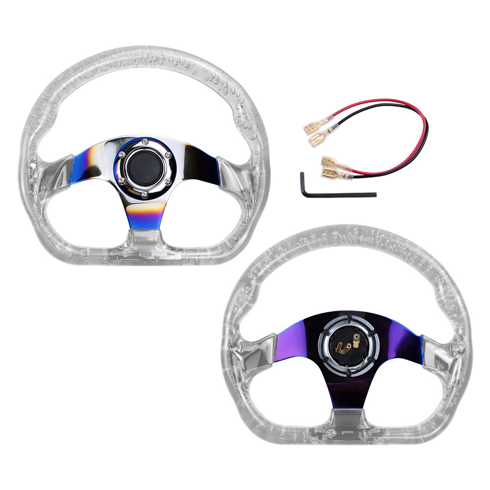 Brand New JDM Universal 6-Hole 326mm Vip Clear Crystal Bubble Burnt Blue Spoke Steering Wheel