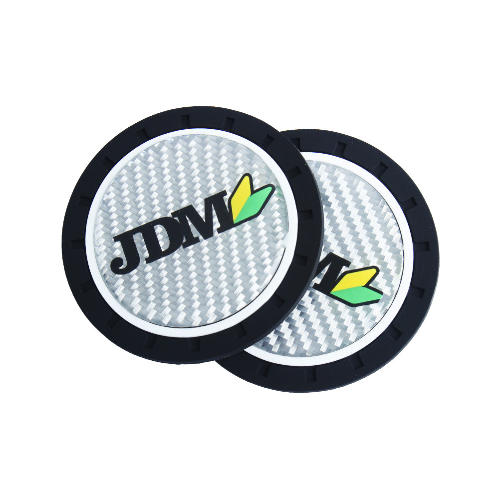 Brand New 2PCS JDM Beginner Badge Real Carbon Fiber Car Cup Holder Pad Water Cup Slot Non-Slip Mat Universal