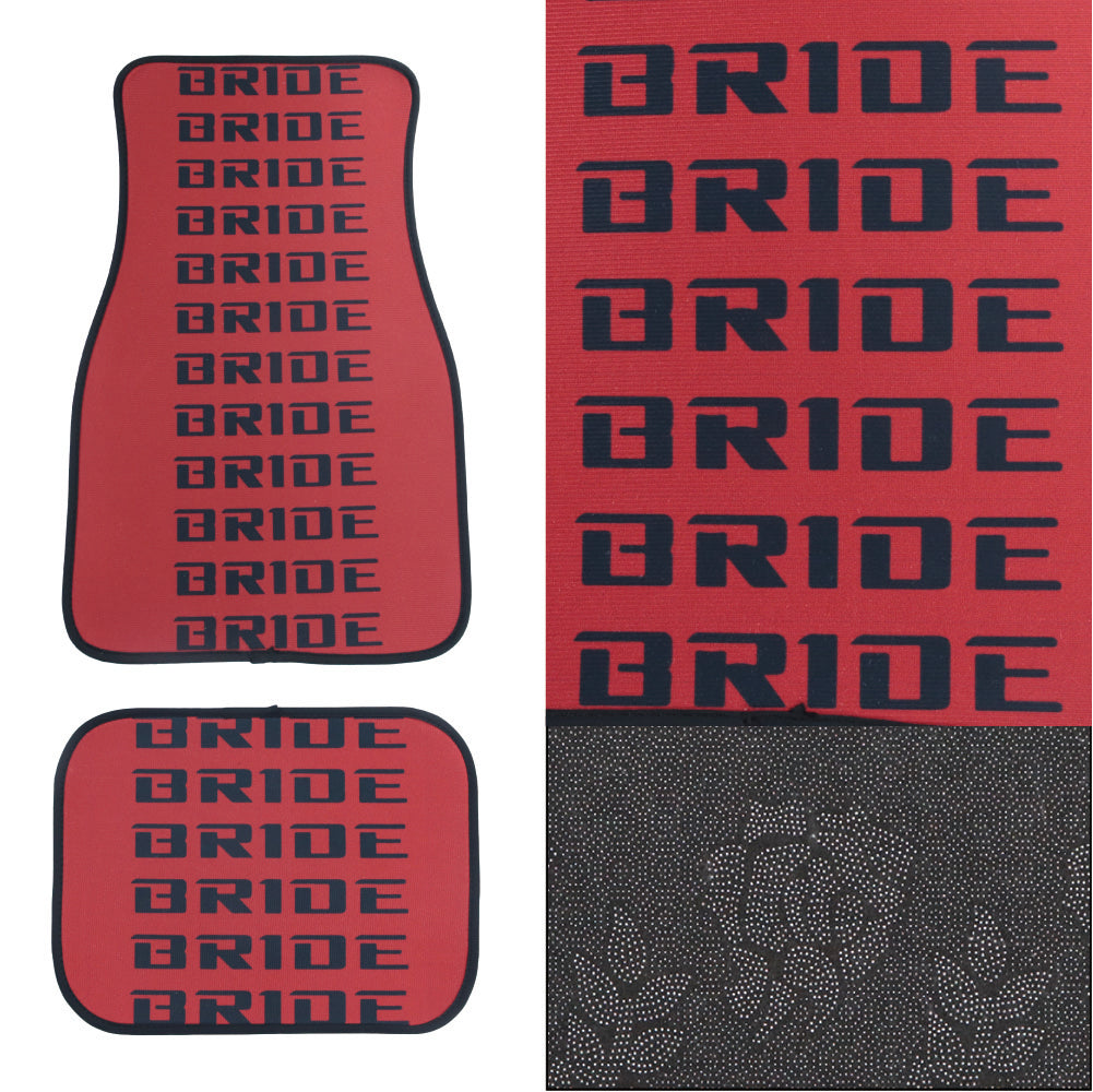 Brand New 4PCS UNIVERSAL BRIDE RED/BLACK Racing Fabric Car Floor Mats Interior Carpets