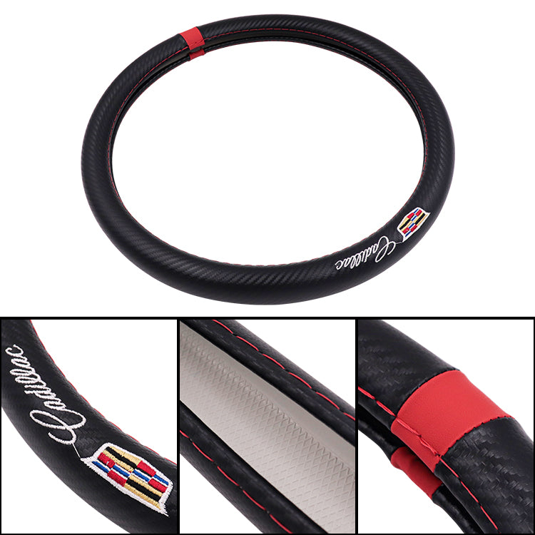 BRAND NEW CADILLAC 15" Diameter Car Steering Wheel Cover Carbon Fiber Style Look