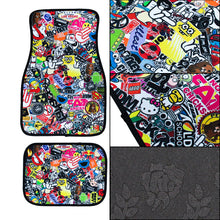 Load image into Gallery viewer, Brand New 4PCS UNIVERSAL JDM STICKERBOMB Racing Fabric Car Floor Mats Interior Carpets